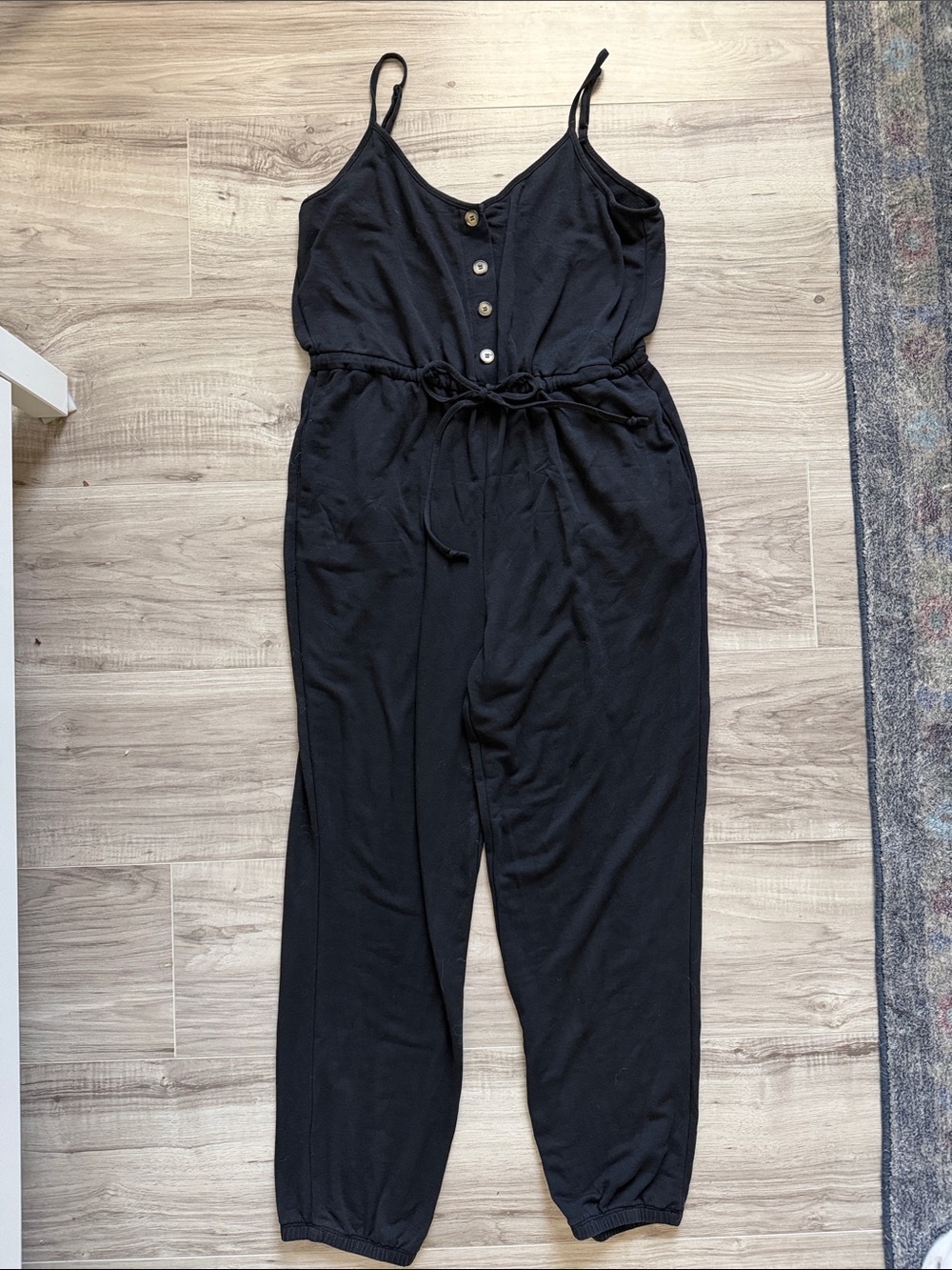Wishlist Black Button-Front Sleeveless Jumpsuit with Drawstring Waist